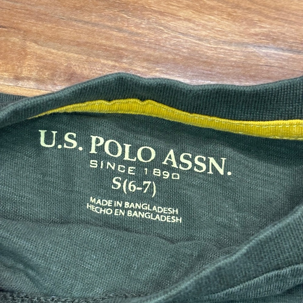 US Polo Assn Long Sleeve Tee Shirt Pocket Olive Green Casual Top Size S 6/7 - Picture 3 of 4
